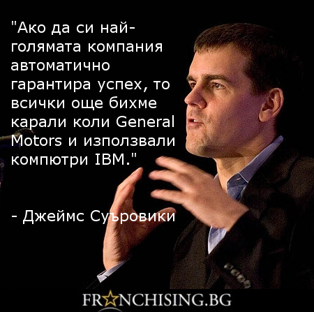 Джеймс Суъровики Ако да си най-голямата компания автоматично гарантира успех, то всички още бихме карали коли General Motors и използвали компютри IBM.